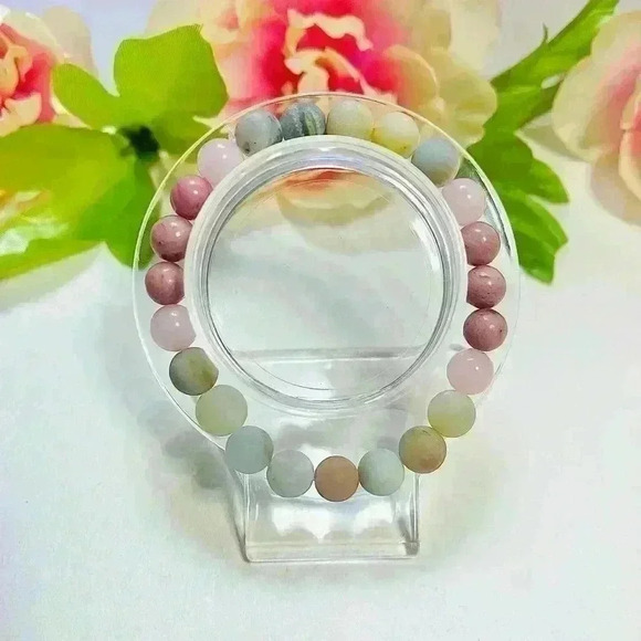 Rose Quartz Rhodonite Natural Stone Bracelet - Picture 1 of 6